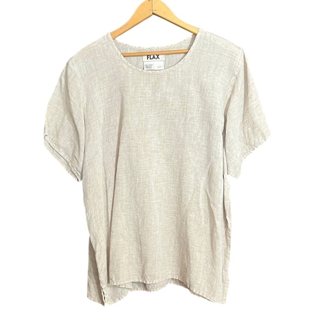 Flax Beige Linen Short Sleeve Top Blouse Size Large